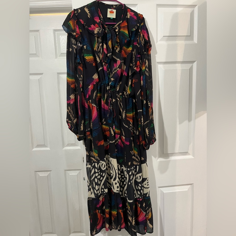 Farm Rio - Macaws Flight Tie-Neck Ankle Dress - Picture 4 of 11